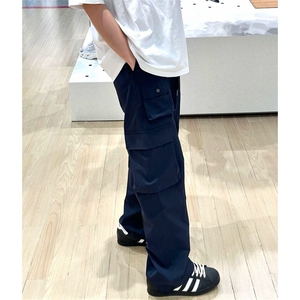 藏青色工装裤男士夏季运动机能伞兵裤户外登山裤宽松直筒休闲长裤图片