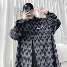 秋款时尚灯芯绒印花肌理感男士长袖衬衫情侣休闲衬衣CS613-特P40，男装衬衫，电商A006