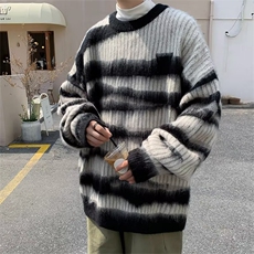 条纹套头圆领毛衣男宽松慵懒风高街复古线衣针织衫外套MY917-P48，男装针织衫/毛衣，星座1008-1