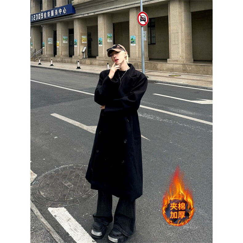 有货~24新款冬季加长加棉垫肩毛呢外套设计感痞帅大衣NZ660批135，男装风衣，星座1004-6