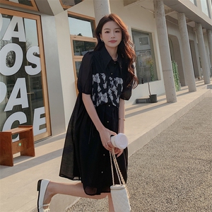 新中式国风印花连衣裙女2024夏季新款高级感气质高端收腰显瘦裙子图片
