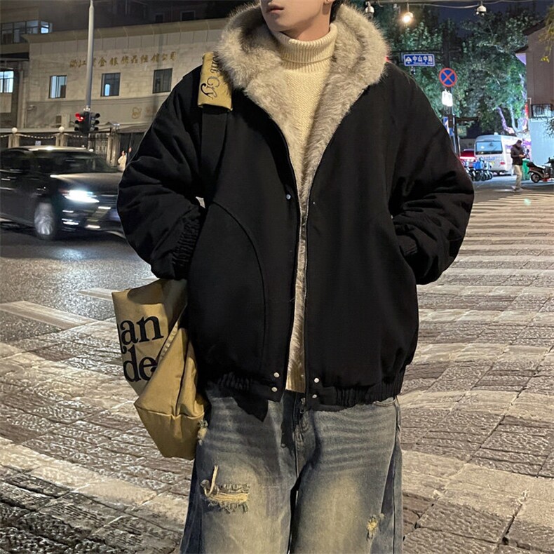 冬季外景重磅毛领连帽夹克棉服男潮宽松工装大码外套MF00372/P135,男装夹克,电商B316