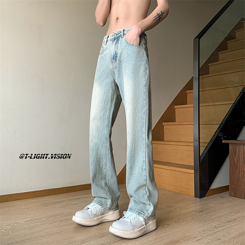 B221美式ins高街小众百搭纯色微喇牛仔裤LK22087-P55控78,男装牛仔裤,电商B221