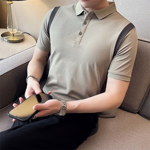 设计感夏季拼接半袖T恤翻领Polo衫新款潮流短袖体恤D342-T0242P50图片