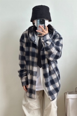 数据毛呢连帽格子衬衫磨毛中性加厚连帽衬衫外套CS069-P48，男装衬衫，星座301C-5