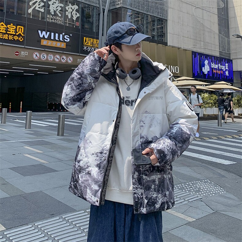 现货雪山款连帽时尚宽松轻薄白鸭绒扎染外套羽绒服R8833P100,男装羽绒服,星座301D-5(原星座1415）