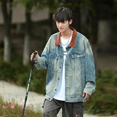 春秋新款美式复古做旧水洗牛仔外套男生时尚撞色夹克W050/P68，男装夹克，星座506