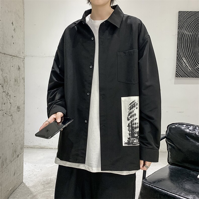 C27男士休闲长袖秋装衬衫外套青少年学生衬衣外衣男装个性潮嘻哈,男装衬衫,星座115A(原星座507）