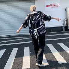 扎染水墨花衬衫男夏季薄款轻熟风痞帅高级感成熟稳重男装短袖衬衣，男装衬衫，星座505-2（原电商A260-1)