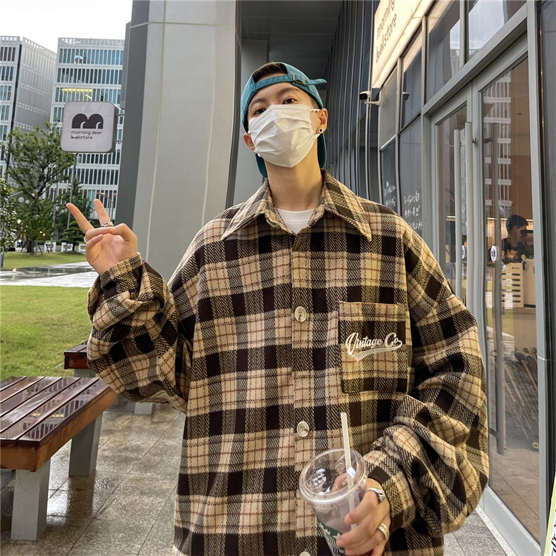 秋冬季港风宽松格子呢料加厚衬衫夹克外套男MCJ250-P65控88,男装夹克,电商B370