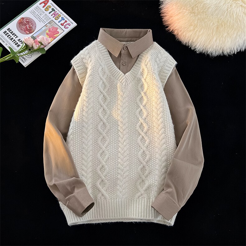 主推款男士假两件衬衫领新款刺绣针织打底衫CS38-P68，男装T恤，电商B278