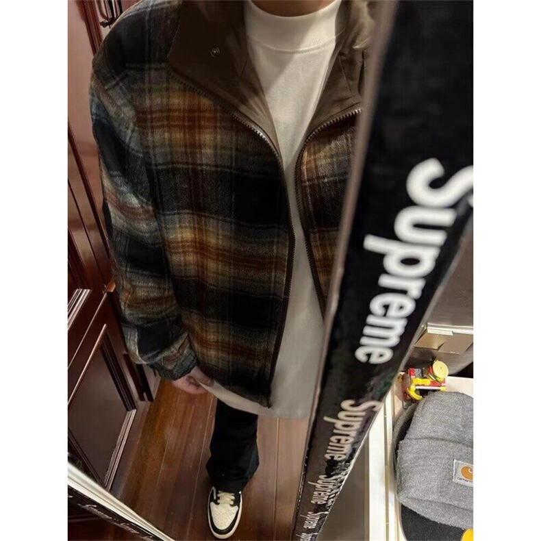 美式复古格纹棉衣潮牌痞帅棉服双面穿外套男秋冬加厚棉袄,男装夹克,星座506A