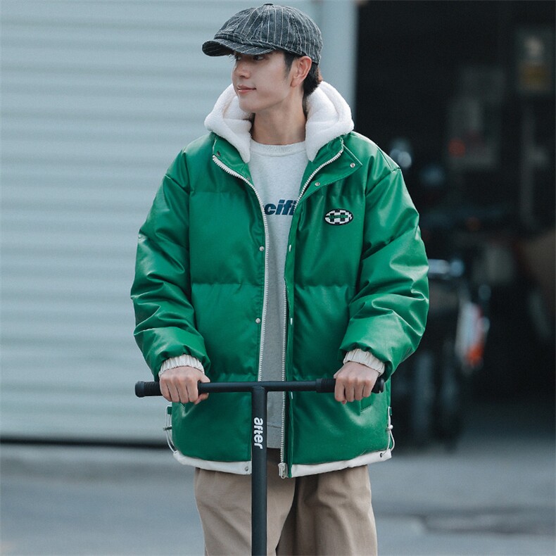 冬季港风潮假两件PU皮棉衣外套加绒加厚棉服男士8132-P145控价188,男装棉衣,电商A441-1