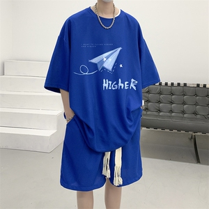 华夫格套装运动短袖t恤套装休闲两件套一套HZ84270-P44,美女街拍格纹搭配图片