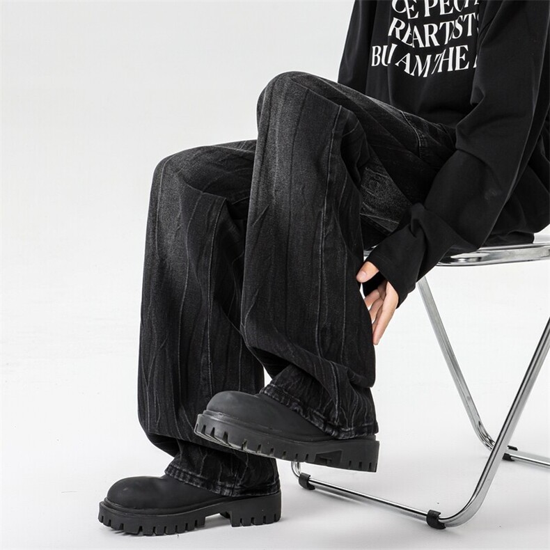 8XL-M高街做旧闪电纹牛仔裤大码潮牌美式复古扎染裤子NZ9006/P65,男装牛仔裤,电商B238