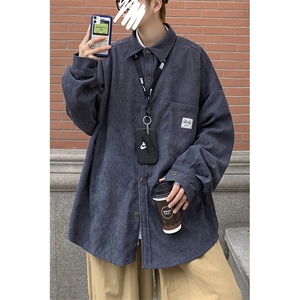 秋装 灯芯绒衬衫长袖外套男女情侣款港风日系宽松复古 H202/P45图片