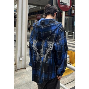 哥特风蓝格连帽衬衫男女春秋季拉链宽松休闲长袖外套 C300图片