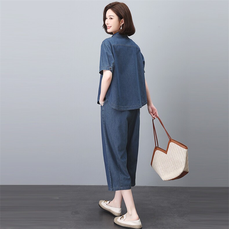 薄款牛仔套装女夏2025新款中年妈妈宽松时尚遮肚子显瘦减龄两件套,女装套装/套裙,悦见她