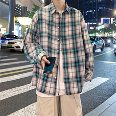 港风夜景小方格长袖翻领衬衫A247-S80P38控55，男装衬衫，电商A247