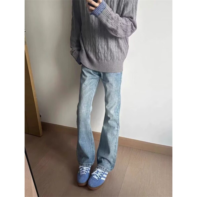 高腰美式复古水洗微喇叭牛仔裤男直筒宽松显瘦高街vibe裤子潮牌,男装牛仔裤,四季星座505