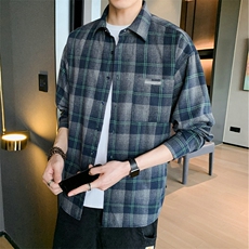 格子衬衫男韩版潮流帅气休闲百搭设计感长袖衫衣DF05T，男装衬衫，电商A102