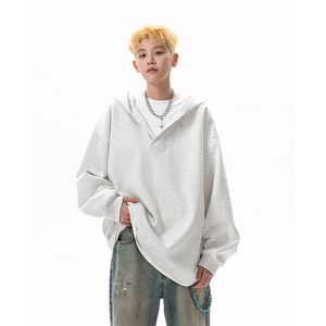 8XL-M叠穿假两件卫衣重磅连帽V领拼接套头衫宽松大码外套WY006P65图片