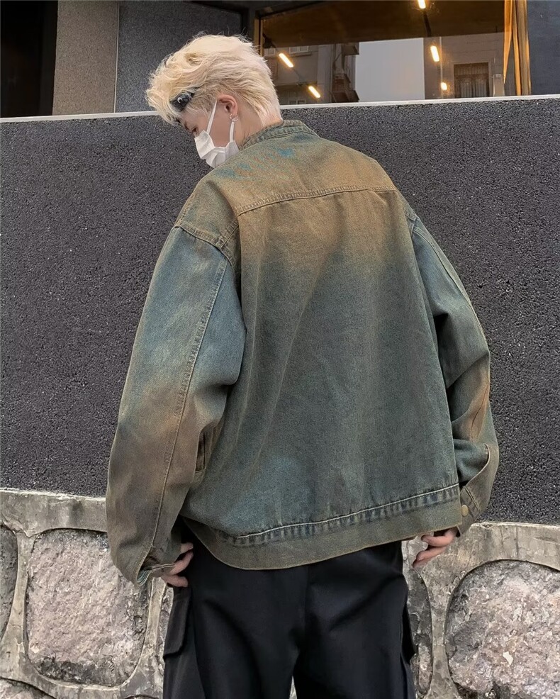 高级炸街vibe牛仔外套男士痞帅复古春秋季水洗做旧立领夹克-Q2970,男装夹克,星座601-2