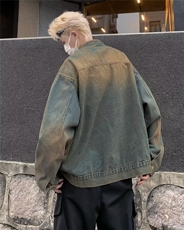 高级炸街vibe牛仔外套男士痞帅复古春秋季水洗做旧立领夹克-Q2970，男装夹克，星座601-2
