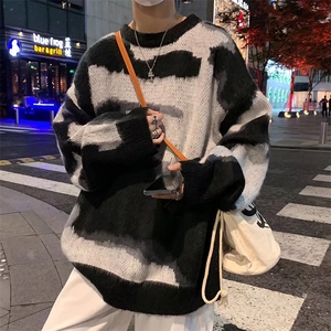 秋冬新款扎染套头毛衣男休闲宽松日系慵懒痞帅百搭上衣潮M65-P48图片