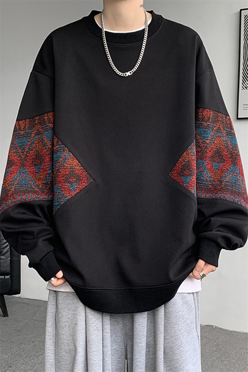 8XL-M春秋季圆领拼接撞色民族风卫衣男新款潮牌上衣服WY005P58,男装卫衣,电商B312