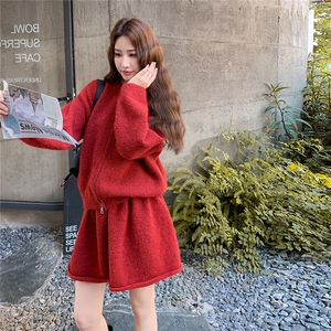 红色毛衣小香风套装女2025春秋新款高级感气质短外套半身裙两件套图片