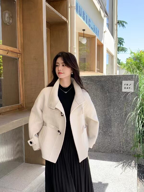 牛角扣立领双面羊绒大衣毛呢子外套女冬季2025年新款短款小个子,女装羊绒大衣,宸诺服饰