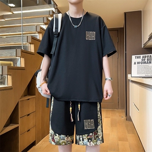 刺绣套装男小熊短裤T恤两件套拼接休闲运动夏季A266-TZ7708-P48图片