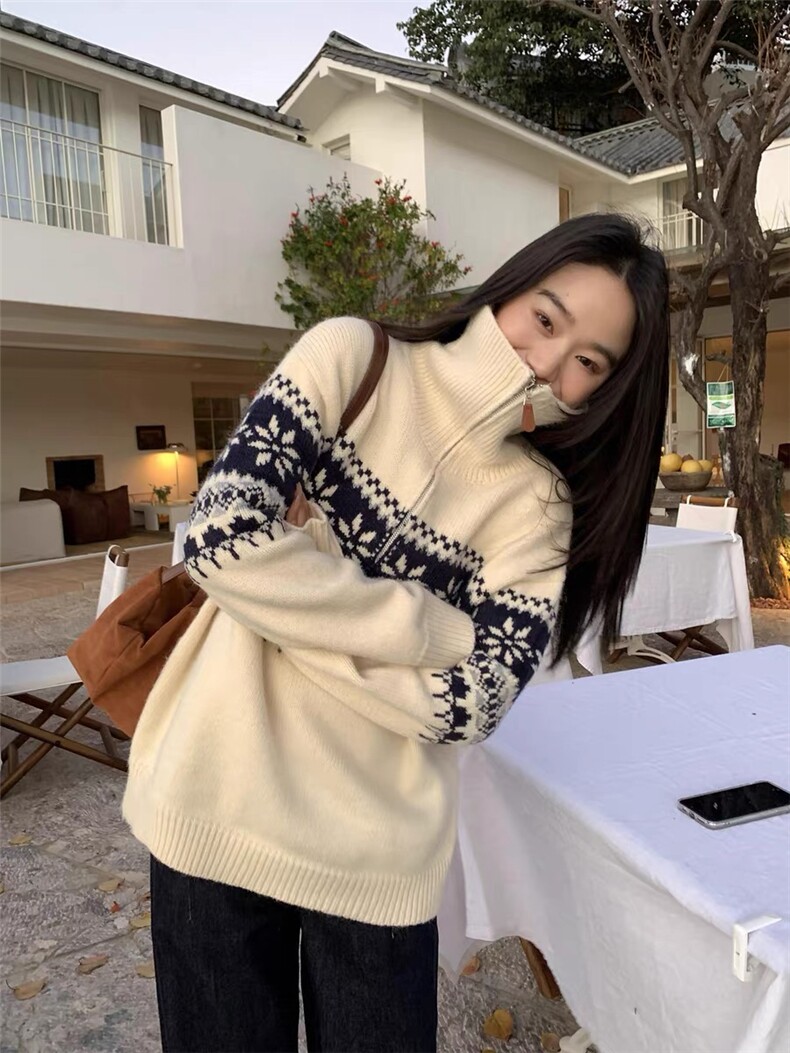 2025年秋季时尚百搭通勤简约休闲半拉链套衫，女装针织衫/毛衣，思途羊绒