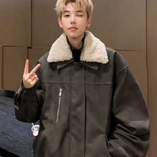 冬季复古毛领夹棉外套男加厚保暖美拉德皮衣机车服棉衣JY162，男装夹克，星座1116A-1（原606A）