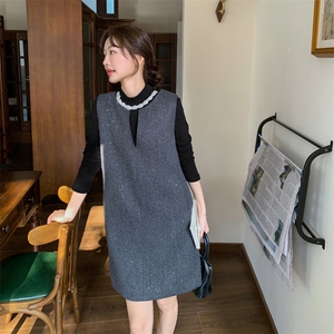 韩版气质小香风背心裙套装女2025春秋季新款复古显瘦连衣裙两件套,灰色连衣裙搭配高跟图片