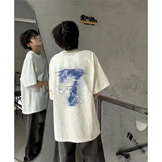 抖音得物210克现货宽松纯棉美式潮牌印花落肩袖纯棉T恤AT21104，男装T恤，电商A443