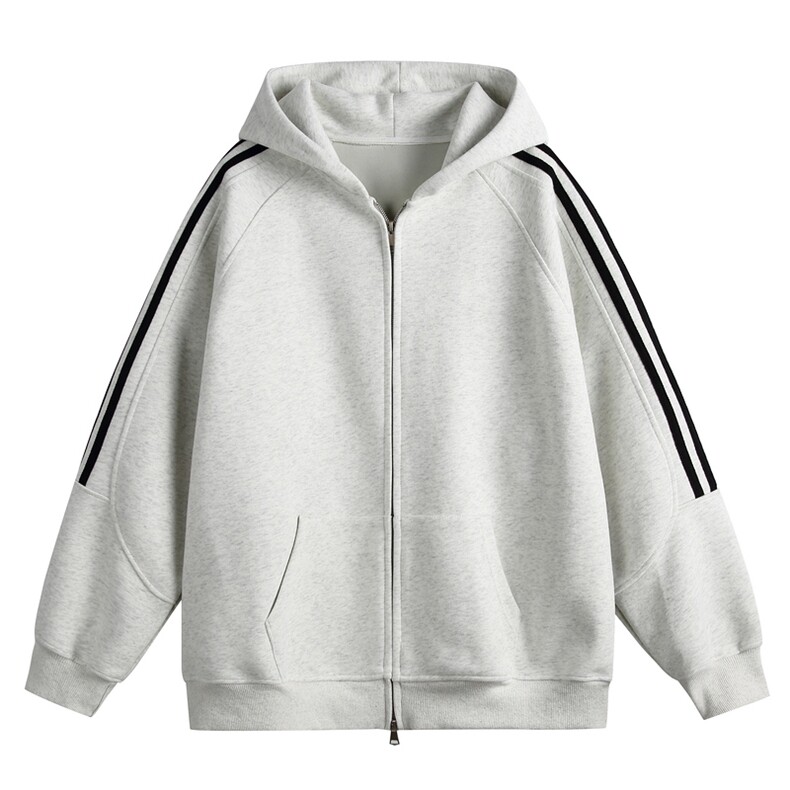 抖音得物二开25秋冬重磅全棉三条杠织带连帽卫衣开衫外套CM19，男装卫衣，电商A486-1