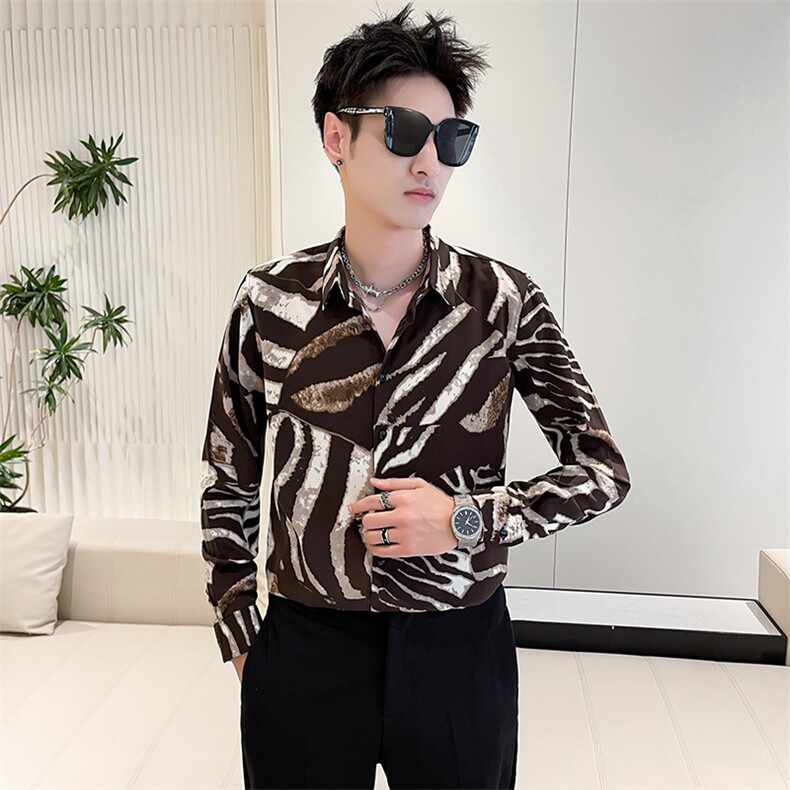 301A-1/H500/P582025秋装男士个性印花长袖衬衫男痞帅潮流衬衣,男装衬衫,星座301A-1