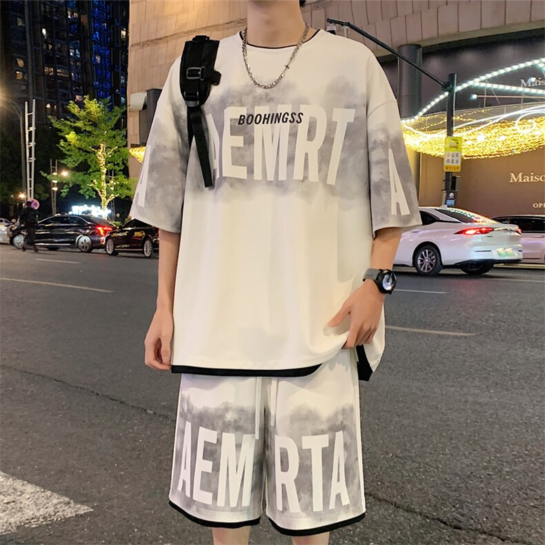 2024夏季新款港风外景大码菠萝格短袖套装M-5XHQ24467-特P50,男装休闲套装,电商A022