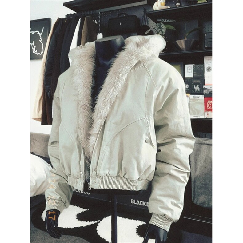 现货高品质美式高街冬季重磅硬挺短款座山雕毛领棉衣男女加厚外套，男装棉衣，电商A486-1