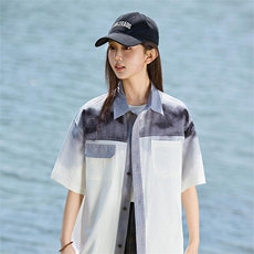 夏季2025新款薄外套休闲宽松渐变扎染短袖衬衫女A406C6051特P45，男装衬衫，星座309（原A406）