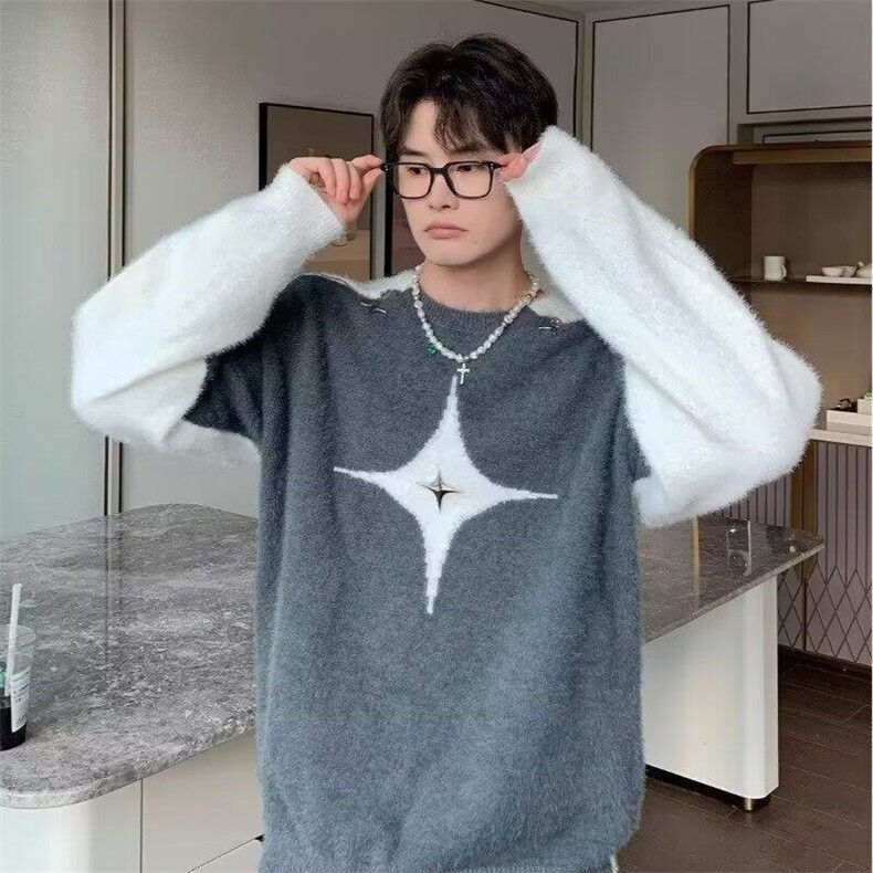 网络图现货毛衣黑白撞色高级感痞帅针织衫外套RA03-P80,男装针织衫/毛衣,星座1005-4