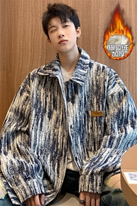 特批P63无差价冬季银狐绒加厚棉服男扎染小香风外套J683J加绒图片