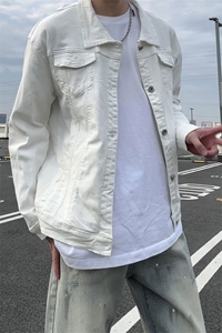 美式工装风黑色牛仔夹克男宽松翻领痞帅休闲外套JA008-特价P60图片