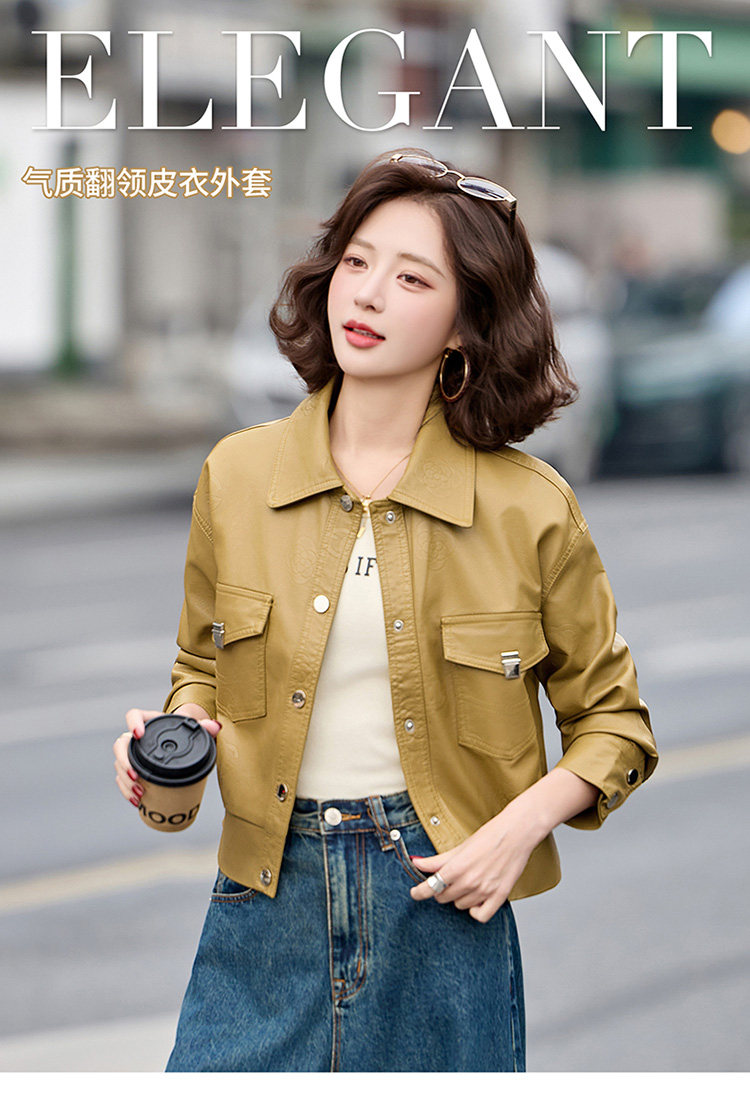 2026年春季新款现货印花时尚皮衣外套,女装皮衣,臻衣坊