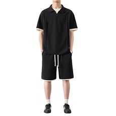 纯色二开TZ25318-特P60短袖T恤短裤青少年休闲运动套装POLO衫，男装Polo衫，电商D310B