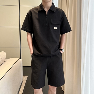 2025夏季轻熟风休闲百搭宽松绣标短袖华夫格套装两件套TZ303-P85图片