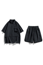 夏季套装男高品潮牌五分袖衬衫大码短裤两件套DSA157-1-C73-P80，男装衬衫，电商A157-1
