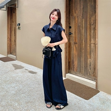 2026新款女装深蓝色阔腿裤套装简约通勤两件套223-1552P165K245，女装套装/套裙，欣美人